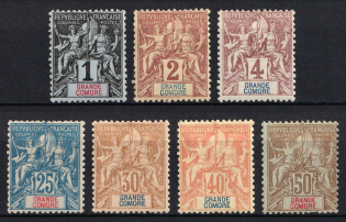 1897-1907 Grande Comoro, French Colonies (Sc. 1 - 3, 11 - 12, 14, 17, CV $140)