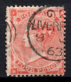 1862 4d Great Britain (SG 79, Used, CV $220)