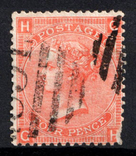 1865 4d Great Britain (SG 94, Used, CV $100)
