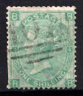 1865 1Sh Great Britain (SG 101, Used, CV $360)