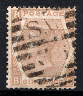 1872 6d Great Britain (SG 123, Plate 12, Used, CV $450)