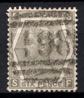 1873 6d Great Britain (SG 125, Used, CV $470)