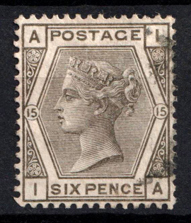 1876 6d Great Britain (SG 147, Used, CV $120)