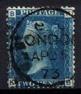 1869 2d Great Britain (SG 47, Used, CV $50)