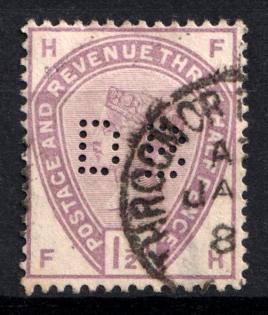 1883 1.5d Great Britain (SG 188, Perfin Cancellation, CV $60)