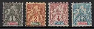 1892-1908 St. Pierre and Miquelon, French Colonies (Sc. 60 - 62, 67, CV $30)