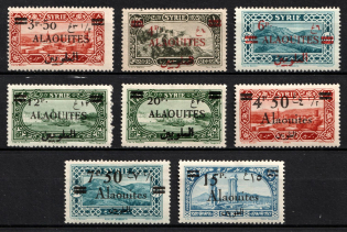 1926 Alawites, French Mandate (Sc. 38 - 45, Sc. 40 OFFSET of Overprint, Full Set, CV $35)