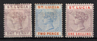 1891-98 St. Lucia, British Colonies (SG 44 - 45, 50, CV $60)