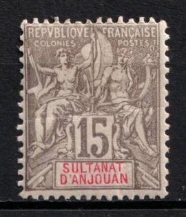 1900 15c Anjouan, French Colonies (Sc. 8, CV $35)