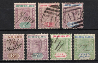 1890 Leeward Islands, British Colonies (SG 1 - 3, 5 - 8, Used, CV $600)