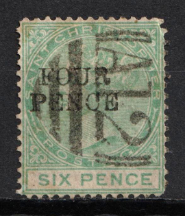 1884 4d on 6d St. Christopher, British Colonies (SG 22, Full Set, Used, CV $70)