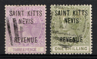 1885 St. Kitts-Nevis, British Colonies (SG R4, R6, Used, CV $150)
