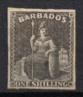 1858 1s Barbados, British Colonies (SG 12 a, CV $320)