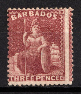 1873 3d Barbados, British Colonies (SG 63 var, SHIFTED Perforation, CV $530+)
