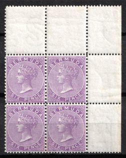 1903 6d Bermuda, British Colonies, Block of Four (SG 10 a, Corner Margin, CV $100)