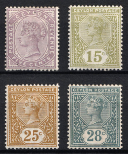 1886 Ceylon, British Colonies (SG 195 - 196, 198 - 199, CV $45)