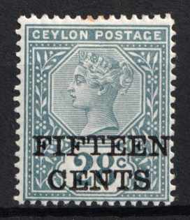 1891 15c on 28c Ceylon, British Colonies (SG 240, CV $40)