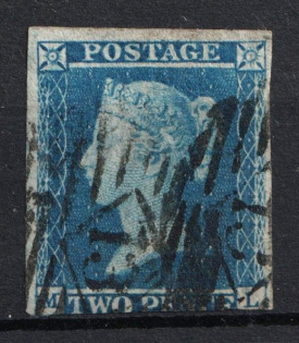 1858 2d Great Britain (SG 45, Signed, Used, CV $20)