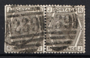 1873 6d Great Britain, Pair (SG 125, Used, CV $940)