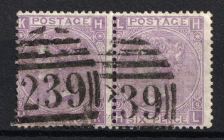 1869 6d Great Britain, Pair (SG 108, Dull Violet, Used, CV $530)