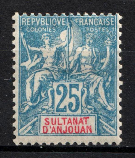 1900 25c Anjouan, French Colonies (Sc. 11, CV $35)