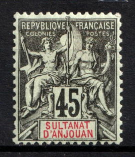 1907 45c Anjouan, French Colonies (Sc. 15, CV $150)