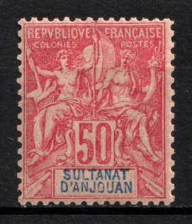 1900 50c Anjouan, French Colonies (Sc. 16, CV $45)