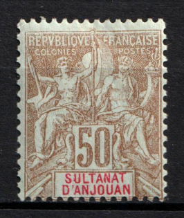 1900 50c Anjouan, French Colonies (Sc. 17, CV $35)