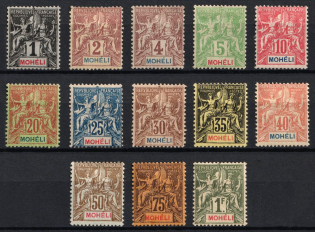 1906 - 1907 Moheli, French Colonies (Sc. 1 - 10, 12 - 14, Signed, CV $170)