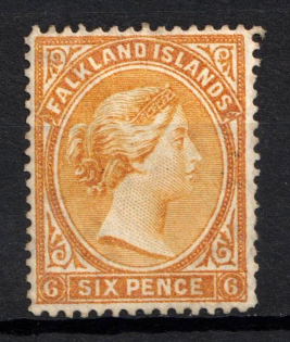 1891 6d Falkland Islands, British Colonies (SG 33x, REVERSED Watermark, CV $130)