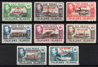 1944-45 South Shetland, Falkland Islands, British Colonies (SG D1 - D8, Full Set, CV $30)