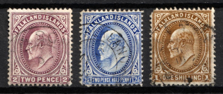 1904-12 Falkland Islands, British Colonies (SG 45 - 46, 48, Used, CV $100)