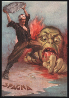 1939-1945 'It is Not Only the Iron Belts that Break the Legionnaire It is Rome that Defeats Moscow, It is David That Knocks Down Brute Force' Italy WWII Fascist Propaganda Postcard (Color Variety)