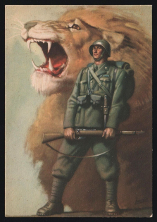 1939-1945 'German Soldier and Lion' Italy WWII Fascist Propaganda Postcard