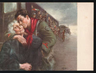 1939-1945 'Mom, if Your Heart Hurts, Think of the Duce' Italy WWII Fascist Propaganda Postcard (Color Variety)