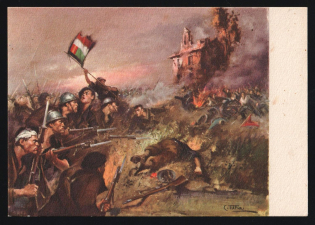 1939-1945 'And They Did Not Think of Dying One Day of the Hatred Itself Squalid Sowing of Evil' Italy WWII Fascist Propaganda Postcard