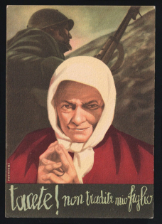 1939-1945 'Shut Up! Don't Betray My Son' Italy WWII Fascist Propaganda Postcard