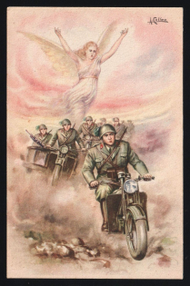 1939-1945 'Military Motorcyclists' Italy WWII Fascist Propaganda Postcard