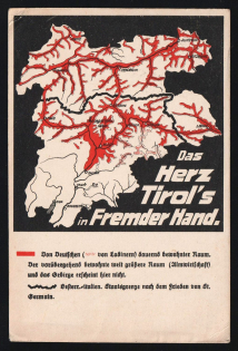 'The Heart of Tyrol in Foreign Hands. Area Permanently Inhabited by Germans (Ladins)', Propaganda Postcard, Third Reich Nazi Germany