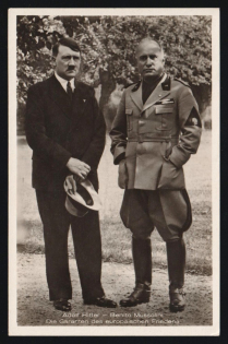 1937 'Adolf Hitler - Benito Mussolini. The Guarantors of European Peace', Propaganda Postcard, Third Reich Nazi Germany