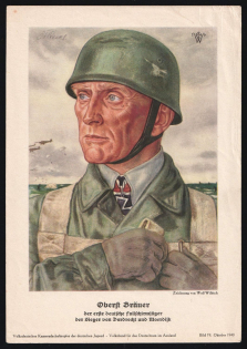 1940 'Colonel Brauer, the First German Paratrooper of the Victors of Dordrecht and Moerdijk', Propaganda Postcard, Third Reich Nazi Germany