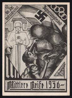1936 Rare 'Mittlere Reife 1936', Propaganda Postcard, Third Reich Nazi Germany
