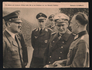 1945 'The Fuhrer and Hermann Goring Read Reports on the Fighting on the Western Front', Propaganda Postcard, Third Reich Nazi Germany