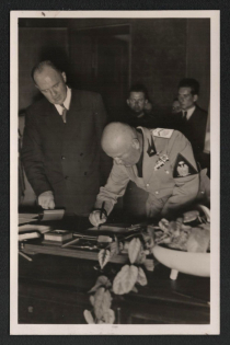 1938 'Prime Minister Mussolini Signs the Munich Agreement', Propaganda Postcard, Third Reich Nazi Germany