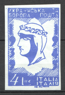 1947 Rimini Dispalced Persons Ukraine Camp Post 4 Lire (Blue Probe, Proof)