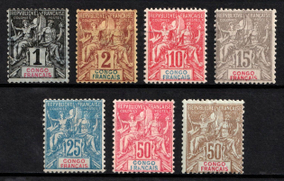 1892-1900 Congo, French Colonies (Sc. 18, 19, 23, 25, 28, 31, 32, CV $105)