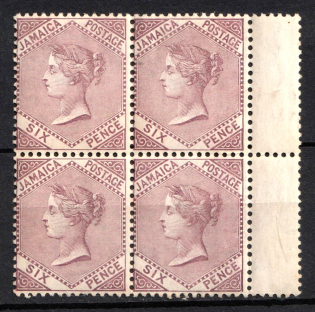 1910 6d Jamaica, British Colonies, Block of Four (SG 52 a, Margin, CV $70)