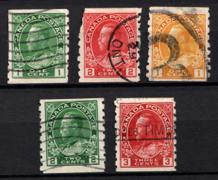 1912-24 Dominion of Canada, British Colonies (SG 220 - 221, 256, 257 - 258, Imperforate x Perforation 8, Used, CV $65)