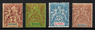 1892-1904 Guiana, French Colonies (Sc. 33, 41, 43, 44, CV $75)