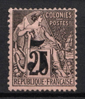 1886 - 1887 5c on 25c Cochinchina, French Colonies (Sc. 4, CV $45)